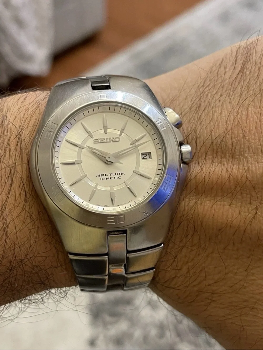 Seiko Arctura Kinetic 5M62-0AL0 Men's Watch Silver Dial Stainless Steel 43mm